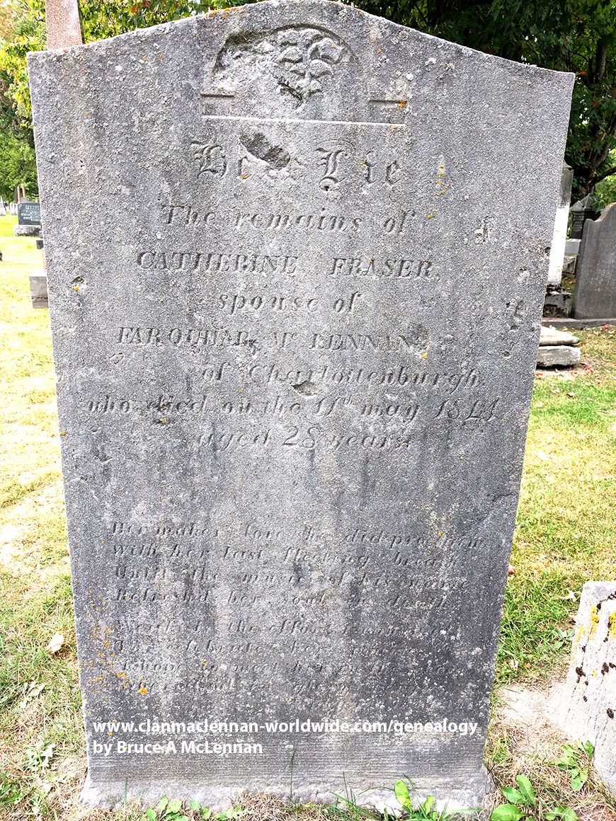 Photo of headstones/Catherine Fraser d 1841 hdstn St Andrews chyd Williamstown ON_med